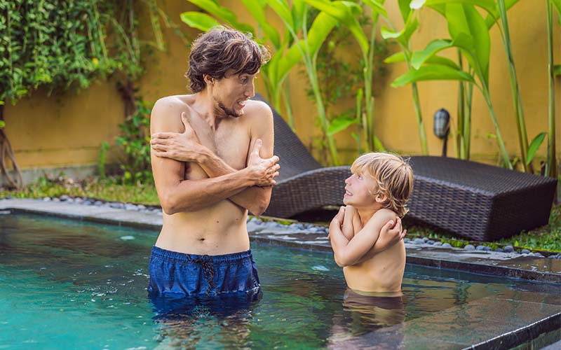 Dad and son was frozen in the pool. Need water heater repair
